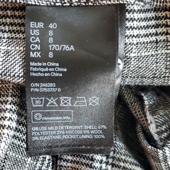 H&M GLEN PLAID KNIT PANTS HIGH PAPER BAG WAIST BLACK WHITE ACADEMIA PREPPY SZ 8 - Picture 8 of 9